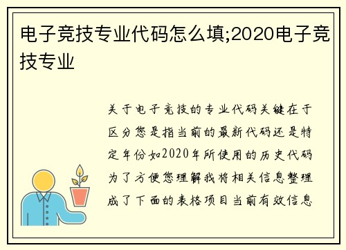 电子竞技专业代码怎么填;2020电子竞技专业